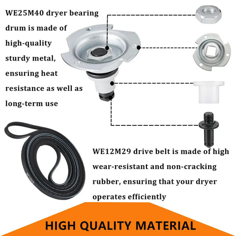 Dryer Drum Bearing Replacement Kit For GE Hotpoint Dryers Includes Drive Belt WE12M29 Bearing Slide WE1M333 details