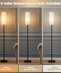 64 Inch Floor Lamp With LED Bulb, 3 Color Temperature 3000K 4000K 5000K, Beige Lampshade in cozy interior setting