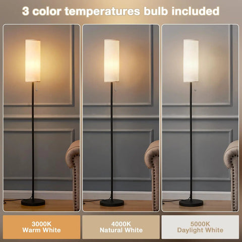 64 Inch Floor Lamp With LED Bulb, 3 Color Temperature 3000K 4000K 5000K, Beige Lampshade in cozy interior setting