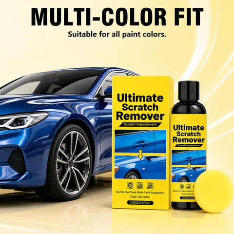 Killer Shine Car Scratch Remover Paste That Slaps Down Deep Scratches On Any Auto Paint in a multi-color fit packaging with a car.