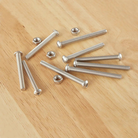 M5 Button Head Socket Cap Screws Set 50 Pcs Stainless Steel 304 Pro Grade Fully Threaded With Nuts on wooden surface