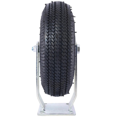 Front view of 10 Inch Pneumatic Caster Wheel With Rigid Plate Mount Built Tough Ball Bearings Steel Hub Five Eighth Inch Bore
