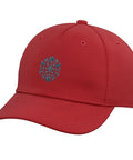 Awesome Adjustable Printed Baseball Hat For Machinist Guys With Cool Vise Gauge Square CNC Tool Design Red Five Panel Cap One Size Fits Most showing a detailed front view.