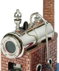 Deluxe Steam Engine Kit D5 polished brass boiler on brick base, featuring sight glass water level indicator.