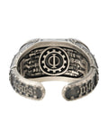 Straight Up Premium Warhammer 40K Adeptus Mechanicus Cipher Of The Machine God Ring For Men Gold Plated 925 Sterling Silver Gothic Gaming Jewelry With Custom Sizing Options detailed inner view showing gear design.