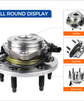 Pair Front Wheel Hub Bearing Assembly for 2007 to 2014 Cadillac Escalade ESV Suburban 1500 Tahoe Yukon XL 1500 and 2007 to 2013 EXT Chevy Avalanche Silverado 1500 GMC Sierra 1500 Fits Multiple GM Trucks and SUVs, all-round display showing top, front, and bottom views.