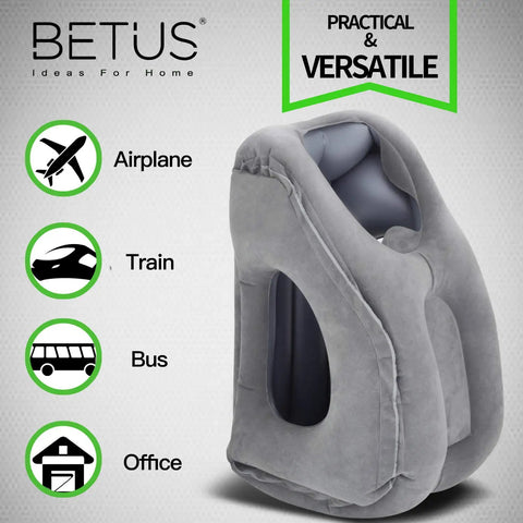 Ergonomic Inflatable Travel Pillow For Planes With Neck Support And Comfy Head Rest For Long Flights Train Rides Or Office Naps