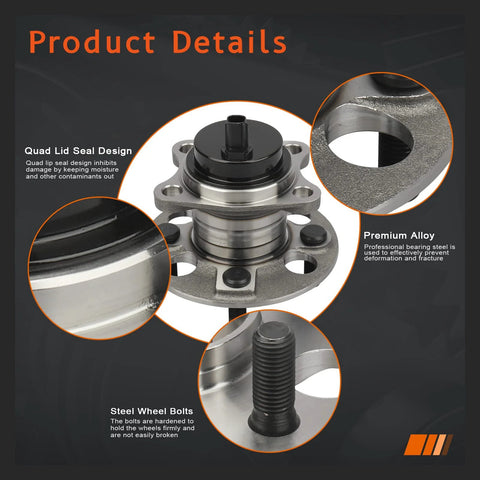 Rear Wheel Hub And Bearing Assembly Pair 512370 for Toyota Yaris 2006-2014, Prius C 2012-2015, Scion iQ EV 2013 with 4 lug ABS