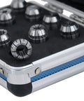 ER16 Collet Set 10 Piece Includes 1/32 To 3/8 Inch Collets 0.0004 Inch Concentricity in opened metal case with foam lining