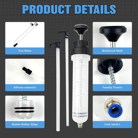 Ultimate 200Cc Fluid Extractor Pump For Oil Gas Power Steering Brake And Transmission with two hoses and silicone connector.