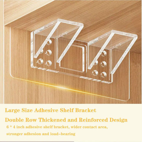 Heavy Duty Peel And Stick Shelf Brackets Large Size Wall Mount Support Pegs 12 Pack No Drill Adhesive Hooks For Masonry Tile Glass Dead Simple Install Rock Solid Hold, clear acrylic brackets mounted on wood.