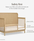 Toddler Bed Rail Guard Conversion Kit for Full Size Cribs to Toddler Beds, Durable Pinewood Safety Rail, Natural Oak Finish, shown installed
