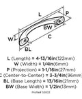 Technical diagram of Vaile Satin Nickel Cabinet Pull Three And Three Quarters Inches Center To Center Ninety Six Millimeters Contemporary Drawer Pull For Cabinets And Furniture Ten Pack showing dimensions