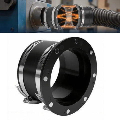 Upgrade Your Woodshop With This Snazzy 4 Inch Magnetic Dust Collection Connector showcasing a black rubber cuff with magnets.