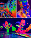 Vibrant neon displays lit by 100W LED Black Light Bar IP66 Waterproof Outdoor Glow Lighting Kit With Plug Switch And Six Foot Cord