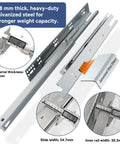 Top Shelf 12 Inch Undermount Drawer Slides With Smooth As Butter Soft Close Action Rock Solid Full Extension Slide Hardware Built Tough For Kitchen Cabinets And Pantry Drawers, showing 1.8mm thick galvanized steel with measurements.