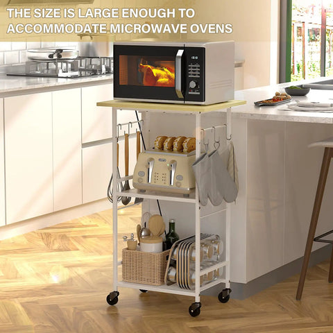 Rolling Kitchen Microwave Cart With 3 Tier Stand And Adjustable Shelf On Wheels Go To Storage Rack in kitchen with microwave
