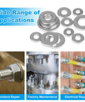 Flat washer set, 200 pcs, 10# size, 1/2 in OD, 304 stainless steel (top view)