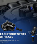 Beefy 14 Piece 1/4 Inch Impact Socket Adapter Kit With Universal Joints And Angle Drill Attachment Includes 8 Extension Bars From 65mm To 150mm Retractable Magnetic Bit Holder Heavy Duty Versatile Driver Accessory Set, 105° angle bit holder and swivel joint