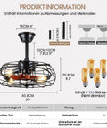 Product information diagram of Dope Farmhouse Style Ceiling Fan With Light And Remote Control, enclosed caged 8 blades shown