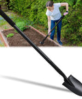 Heavy Duty Small Shovel For Digging With Long 43 Inch Handle Workhorse Tool in use for gardening with ergonomic non-slip grip