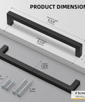 Matte Black Cabinet Handles 22 Pack 6 1/4 Inch Square Bar Drawer Pulls Stainless Steel Hardware dimensions and screws