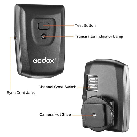 CT-16 Wireless Flash Trigger Kit With 1 Transmitter And 3 Receivers, 16 Channel 433MHz Radio Sync System, close-up view showing buttons and switches