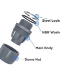 Exploded view of One Half Inch Liquid Tight Conduit Connector NPT Non Metallic Nylon 6 180 Degree Straight PVC Electrical Parts