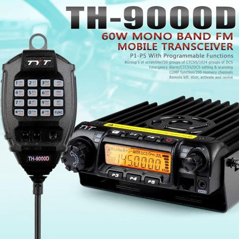 VHF 136-174 MHz Mobile Transceiver 65 Watt With 200 Alphanumeric Channels and keypad microphone, blue display
