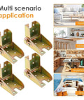 Rock Solid Built Like A Tank Zinc Plated Heavy Duty Four Piece Set Of Ninety Degree Self Locking Folding Hinges For Table Legs in gold color, used for family, kitchen, warehouse, and ship applications.