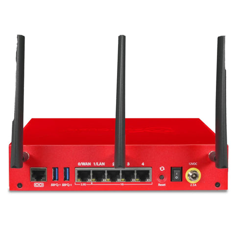 Rear view of T125-W WiFi 7 Firewall With 5 Year Standard Support, showing 2.5Gb port, 4x 1Gb ports, antennas, and power input.