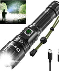 Ultra Bright 10000 Lumen USB Rechargeable Flashlight With XHP70.2 LED For Camping And Emergencies Waterproof Handheld Spotlight Adjustable Focus with charging cable visible