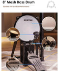 Pro Grade Gig Ready Electric Drum Set For Adults with dual-zone 8-inch mesh bass drum and pedal, quiet practice setup.