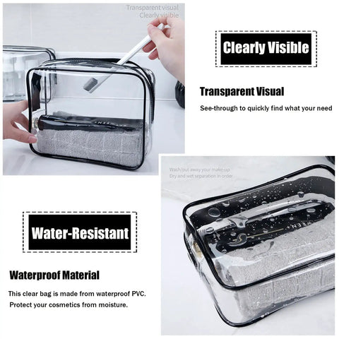 Clear Travel Toiletry Bag Set TSA Approved 3 Piece Quart Size Carry On Bags For Women And Men See Through Cosmetic Makeup Bags