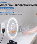 Top Shelf 15 Amp Self Test GFCI Outlets 30 Pack Matte White Wall Plates Included No Sweat Install Dead Reliable Ground Fault Protection With Thinner Body And Tamper Resistant Plugs, showing child washing hands near GFCI outlet.