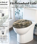 Elongated Misty Mountain Waterfall Landscape Chinoiserie Toilet Seat on standard toilet with an adjustable hinge.