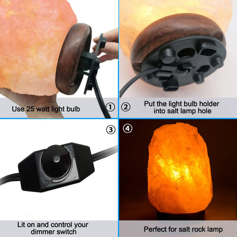 Himalayan Salt Lamp Cord Set With Dimmer Switch And A 6 Foot Cord, Easy Plug In Setup, Salt Rock Lamp Replacement Kit, 4-step guide