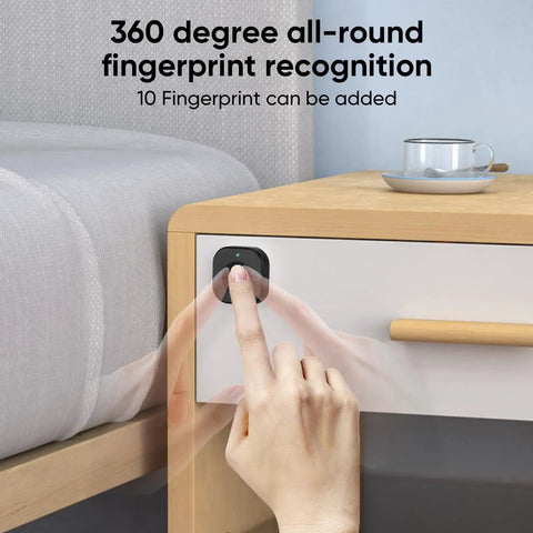 Person using Smart Cabinet Lock With Fingerprint, Bluetooth App And Apple Watch Unlock, No Key Needed Hidden Drawer Wardrobe Lock