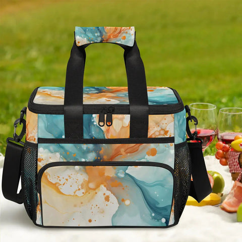 Insulated Picnic Backpack Lunch Bag For Women And Men Large 12x8.7x10 Inch Tote Portable Food Cooler Abstract Art design outdoor