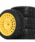 High-Grip 68mm Rally Tire Set For 1/10 RC Cars, Durable rubber wheel tires, stack of four with detailed tread pattern, side view