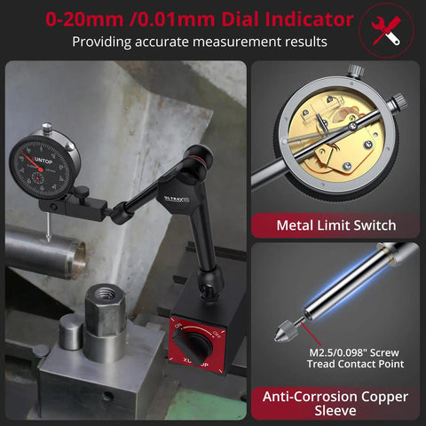Pro Grade Dial Indicator With Magnetic Base 176 Lbs 80 Kg 1 Inch 0.001 Inch Imperial Dial Test Gauge Set With Storage Case For Lathe 3D Printer CNC Car Workshop on metal workpiece