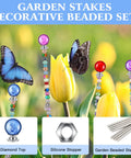 Kick Up Your Garden Game With This DIY Beaded Stake Kit Set Of 8 Threaded Rods Paired With Hex Nuts And Diamond Stopper Caps To Create Magical Fairy Yard Decor That Will Seriously Level Up Your Outdoor Vibes, featuring colorful beaded garden stakes.