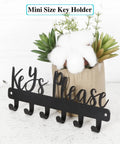 Keys Please Wall Mounted Mini Key Holder Iron Black Decor Rack With Six Hooks on display with plants in the background