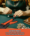 Person using Grab And Go Snap Fasteners Kit With 30 Sets Screws Snaps For Boat Covers Canvas Tarps And More on fabric