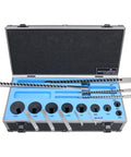 Open case of No 10 HSS Keyway Broach Set 18 Piece with 4 Precision Broaches and 9 Bushings for Keyway Cutting
