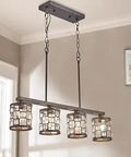 4 Light Kitchen Island Pendant Fixture In Oil Rubbed Bronze, Farmhouse Chandelier For Dining Room And Bar, Hanging in room.
