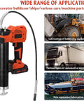 Cordless Grease Gun Kit With Two Batteries And Carrying Case, 20V High Pressure 10000 PSI Pro Grease Pumper, showing various applications.
