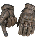 Distressed Brown Leather Gloves With Vibration-Reducing Gel Palm And Knuckle Protectors For Serious Motorcycle Riding, Large