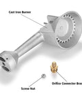Beefy Cast Iron Propane Burner Head With 20 PSI Regulator And Hose, showing brass fittings and screw nut for outdoor cooking