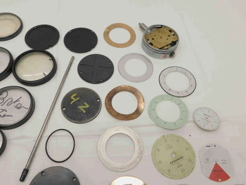 Top Shelf Bulk Lot Of Precision Dial Test Indicator Spare Parts And Hardware Kit For Industrial Mechanics Featuring Metric And Imperial Gauge Sets components, various dials and washers.
